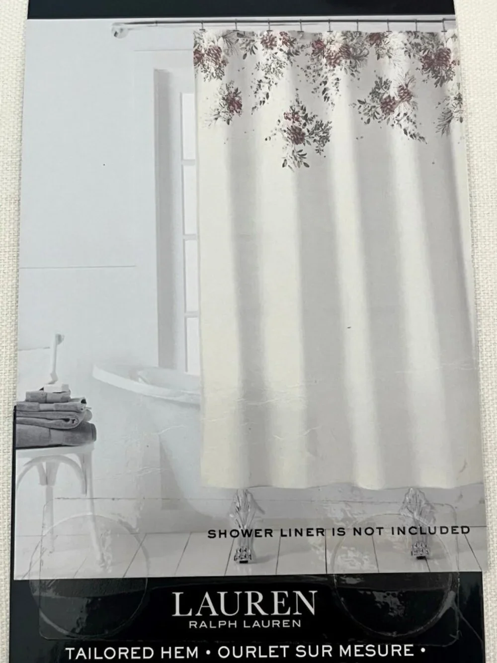 Lauren Ralph Lauren Floral Border Shower Curtain Cottagecore Rose Print 70x72